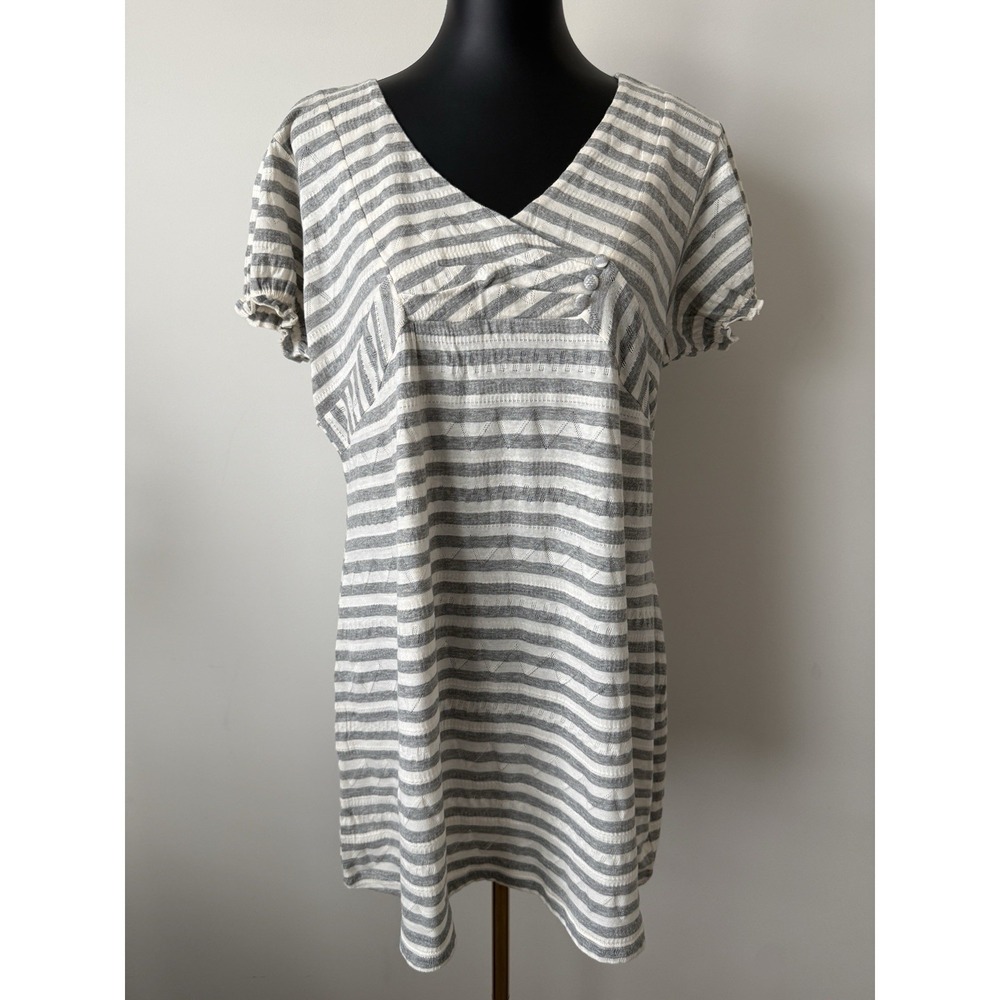 Living Planet Women's XL Top Tunic Grey White Cotton Mini Dress Boho India